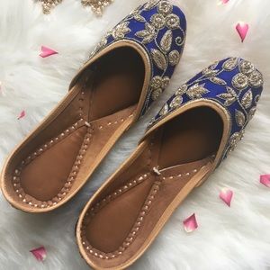 Royal blue embroidered jutti indian flat shoes